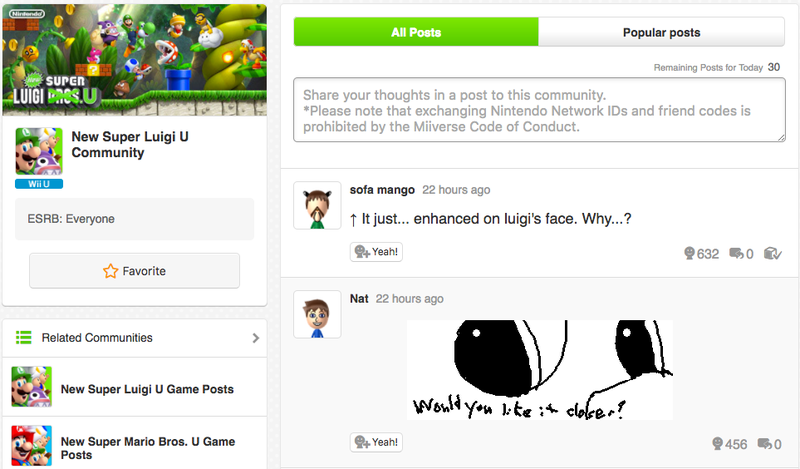Illustration for article titled Nintendo's Luigi Miiverse Keeps Getting Hacked In Funny Ways